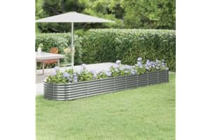 WIFESE Jardinière de Jardin Acier Enduit de Poudre 368x80x36 cm Gris Jardiniere Exterieur Grande Taille Jardiniere Balcon Jardiniere sur Pieds Carré Potager Rectangulaire Potager Balcon