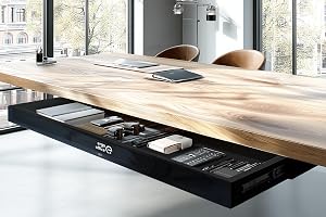 Ergo Office ER‑302 płaska szuflada pod stół 758 mm | wytrzymała z tworzywa sztucznego ze stalowymi prowadnicami do 10 kg | oszczędzający miejsce pracy organizer do biura i biura domowego (Czarny)