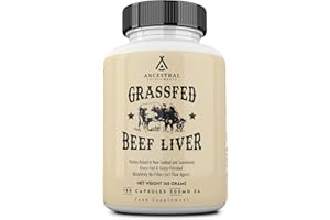 Ancestral Supplements Grass Fed Beef Liver Capsules, Supports Energy Production, Detoxification, Digestion, Immunity and Full Body Wellness, Non-GMO, Freeze Dried Liver Health Supplement, 180 Capsules