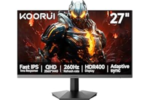 KOORUI Écran de Jeu IPS Plat Rapide 27 Pouces, résolution QHD 2560 × 1440, 260 Hz +1 MS, HDR 400 + 99% sRGB, réglage de l'inclinaison de -5 à 20 °, Ports HDMI 2.0 × 2 + DP 1.4, Noir