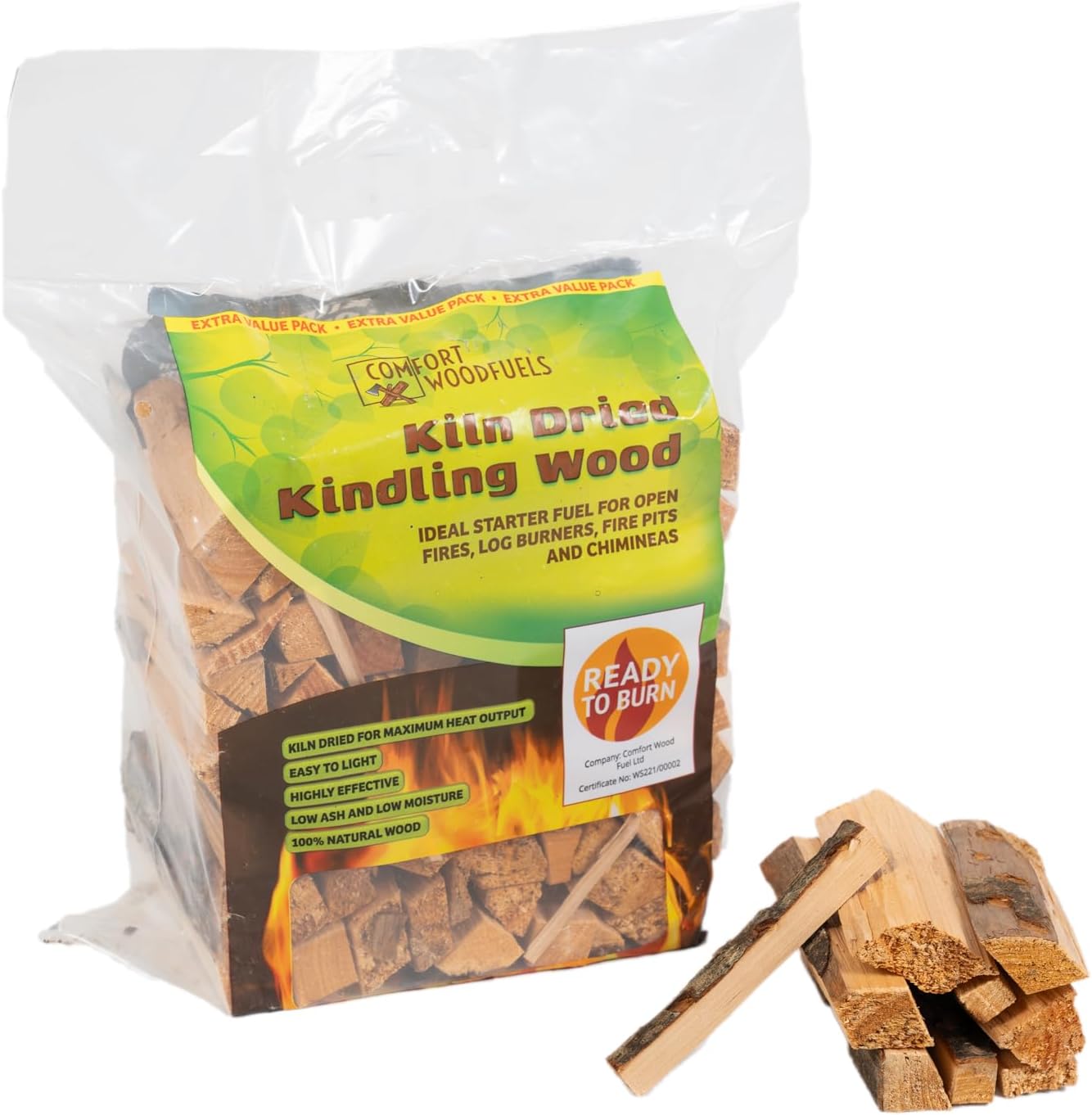 CWF Kiln Dried Kindling Wood – Eco-Friendly, Quick Lighting Pine & Spruce – 6L Carry Pack (approx. 2kg) Kindling Sticks for Log Burners, Fire Pit, Pizza Ovens & Open Fires, Brown