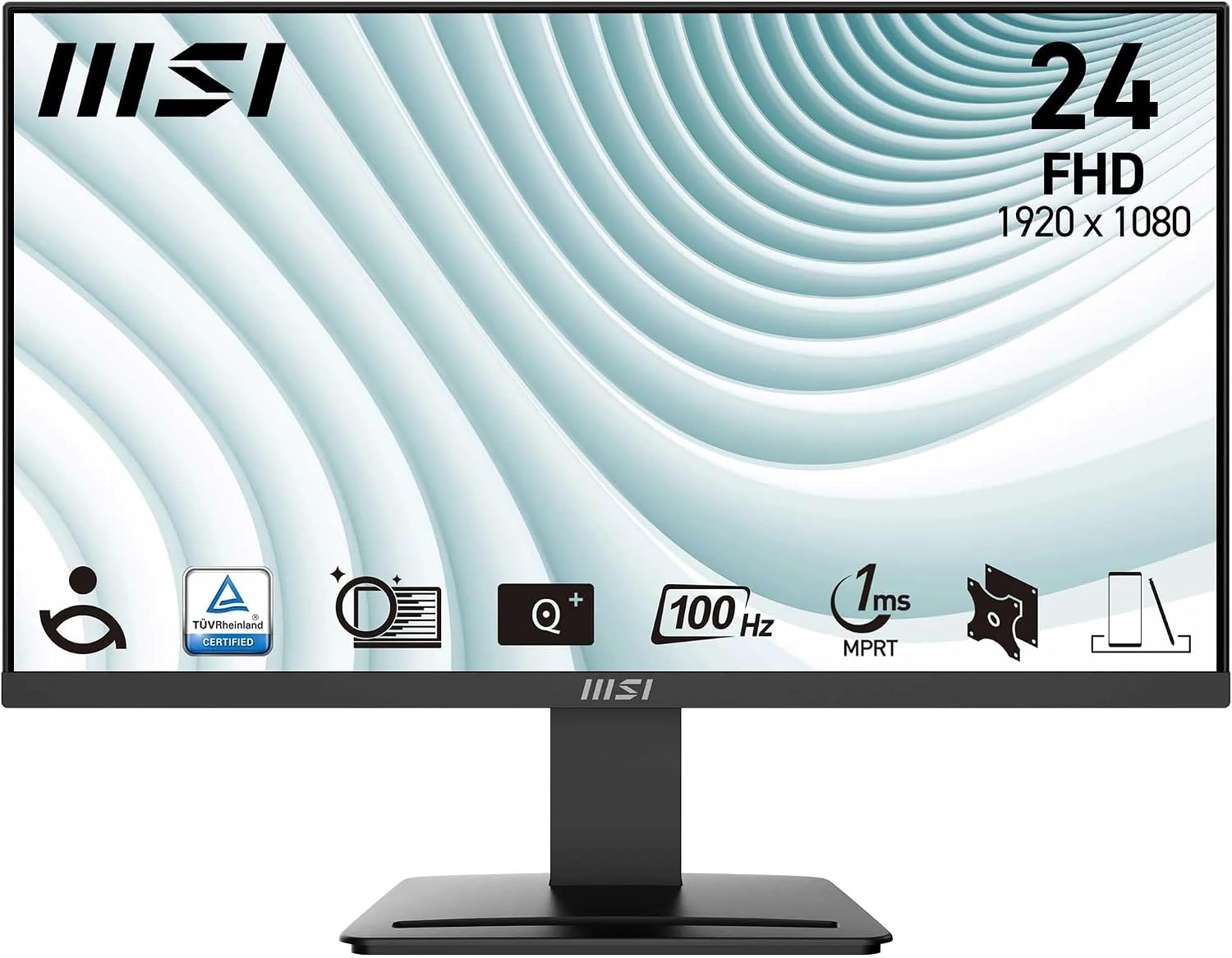 MSI PRO MP2412 23.8 Inch Full HD Office Monitor - 1920 x 1080 VA Panel, 100 Hz, Eye-Friendly Screen, VESA Mountable, Built-in Speakers, Display Kit Support, Tilt Adjustable - HDMI 1.4, DP 1.2a
