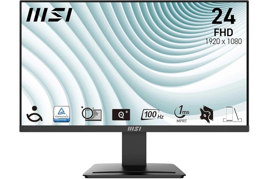 MSI PRO MP2412 23.8 Inch Full HD Office Monitor - 1920 x 1080 VA Panel, 100 Hz, Eye-Friendly Screen, VESA Mountable, Built-in Speakers, Display Kit Support, Tilt Adjustable - HDMI 1.4, DP 1.2a