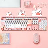 Microcase Mofii Teddy Bear Pattern Wireless Color Round Keyboard Mouse Set-AL4258 (Pink)