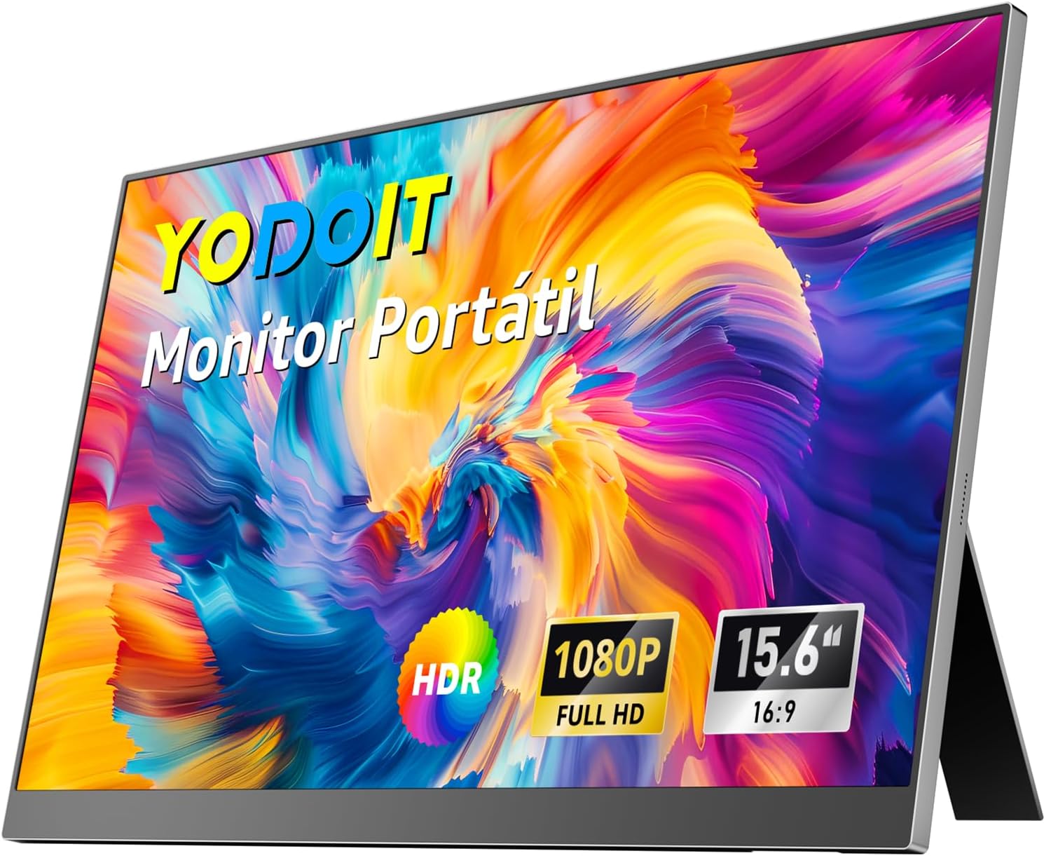 Yodoit Monitor Portátil 15,6", IPS FHD 1920×1080P Pantalla Portatil con Soporte, Conectividad USB-C y HDMI, Altavoces Integrados, para Computadora Portátil/PC/Mac/PS4/PS5/Xbox/Switch
