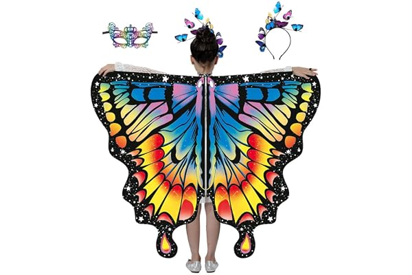 Shengou Ailes de Papillon Déguisement,Lot Ailes Papillon,Déguisement Papillon,Ailes de Papillon,Châle Ailes de Papillon pour Halloween Noël Carnaval