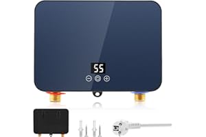 HOYIYOBI Chauffe Eau Instantané Electrique, 6000W 220V Mini Chauffe eau Électrique Instantané, Chauffe eau Sous Évier Système Eau Chaude pour Douche Cuisine Jardin, avec Affichage LED Température Lisible