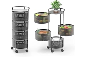 Megashopitalia Carrello Porta verdure Cesto di Frutta a 5 Livelli con Ruote per Conservare da Cucina Nero 34 X 30 X 75 CM H