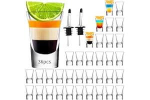 SuproBarware Set di 36 bicchieri per shottini, con base pesante, 35 ml, grazioso set di bicchierini da vino, per vodka, whisky, liquori, tequila, soju ed espresso, 36 pezzi, trasparenti