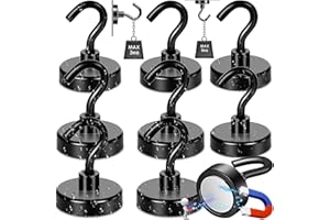 Benaton 8 Pezzi Ganci Magnetici Extra Forti, 16mm Ganci Magnetici Nero Forza di Trazione Extra Forte Magnete Neodimio 9kg, Gancio Magnetico Nero Calamite Neodimio Ganci Cucina Rotondo Ganci(16x35mm)