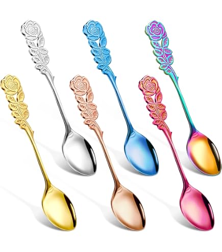 Cucchiai per gatti 6 Pezzi Cucchiaino da caffè di acciaio inossidabile Cucchiaini Gatto Caffe Mini cucchiaio da caffè per torta gelato per mescolare lo zucchero del tè (nero,bianco