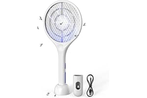 CONOPU Matamoscas eléctrico, matamoscas eléctrico de 4000 V, base de carga USB, asesino de insectos recargable, LED, protección de doble capa, eficaz contra los mosquitos, blanco