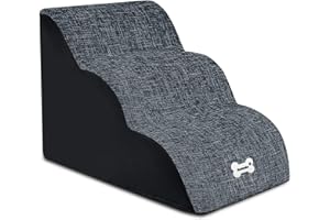 Galatée Schody dla psa, schody dla psa, na łóżko i sofę, 3-stopniowe antypoślizgowe schody dla zwierząt domowych, zdejmowane, nadające się do prania, schody dla zwierząt domowych, wytrzymują 45 kg, przenośna drabina dla zwierząt domowych (ciemnoniebieska)