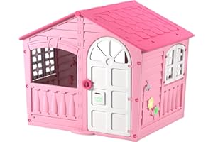 Palplay Spielhaus Aus Kunststoff - Haus Des Vergnügens Für Drinnen Und Draußen, UV-Beständig, Für Mädchen Und Jungen Ab 2 Jahren, 130 x 111 x 115 cm