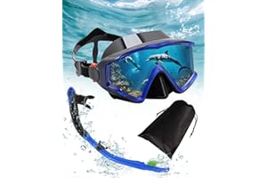 Lorrtta Snorkel Set Adults, Pano 3 Window Anti-Fog Adult Snorkel Set with with Dry Snorkel, Snorkeling Gear for Adults Snorkel and Mask Featuring a 180 Panoramic Ultra-Clear Snorkeling Mask Adult