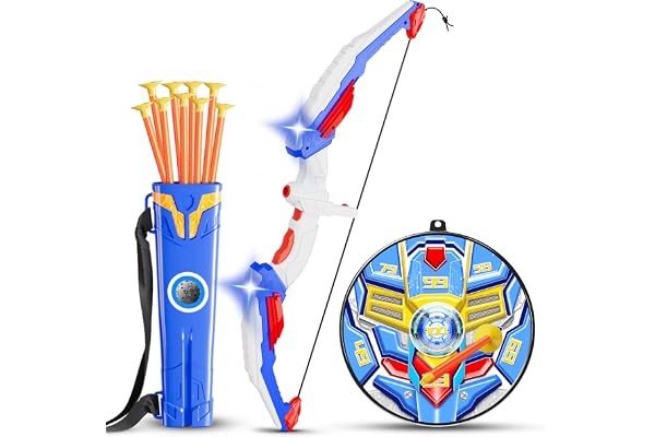 DX DA XIN Tir à l'arc Jouet - Arc et Flèche Enfant avec LED Lumières 2 Cible 10 FlèChes 1 Cuisiniers, Tir a larc pour Enfant 4-12 Ans Intérieur Extérieur Sportifs Jeux Garcon Cadeau Créatifs