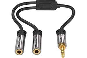 KabelDirekt – rozdzielacz Y stereo (1× końcówka męska 3,5mm do 2× końcówka żeńska 3,5 mm, zapewnia równy sygnał wyjściowy audio dla słuchawek nausznych i dousznych oraz głośników) – PRO Series