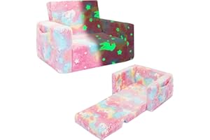 SLIGUY Sofá Plegable para Niños, Convertible a Tumbona, Extraíble y Brillante en la Oscuridad - Regalo para Pequeños (Unicornio Rosa)
