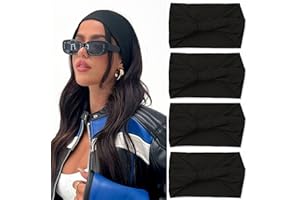 Mscat 4 Packs Black Wide Headband for Women Knotted Boho Head Bands Non-slip Women's Hair Band Headband Suitable For Outdoor Yoga Sports Running Hair Accessories