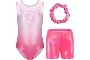 Boteria Gymnastics Leotards for Girls with Shorts Set, Long Sleeve/Sleeveless Dance Leotard Sparkle Dancewear for Kids 5-12 Years