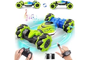 Dysaim Coche Teledirigido para Niños RC Stunt Car Coches Telecomandado con Mando a Distancia 2,4 GHz 4WD 360 ° Crawler Offroad RC Drift Auto 2 Batería Música Navidad Regalo para 6-12 Años