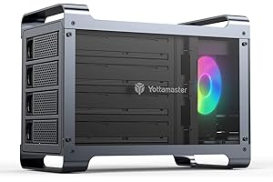 Yottamaster Custodia per disco rigido a 4 alloggiamenti, lega di alluminio, 2,5 e 3,5 cm, HDD SATA / SSD HDD SSD esterno con RGB da 80 mm, supporto 5 x 16 TB di capacità per PC DIY (4 bay RGB Box)