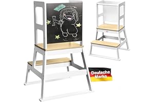 ‎BABY VIVO Baby Vivo Lernturm aus Holz - Tower Küche Kindermöbel Learning Tower - Schemel Lerntower für Kinder ab dem Stehalter - Tritthocker mit Tafel Montessori Küchenhelfer Lernstuhl in Weiß