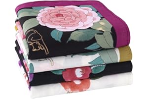 HOULIFE Fazzoletto tessuto – fazzoletti in tessuto da donna, grandi fazzoletti in puro cotone pettinato, motivo floreale, morbido, per matrimonio, uso quotidiano, set di 4/8 pezzi, 45 x 45 cm, fiore 5