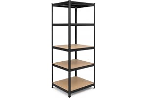 Relaxdays kraftigt lagerställ, HxBxD: 200 x 80 x 60 cm, 875 kg, svart/brunt | Lagerställ för källare, instickssystem, 5 hyllplan, MDF, stål