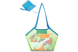 JIASHA Torba na zabawę plażową, siatkowa torba plażowa odporna na piasek duża składana siatkowa torba plażowa wielokrotnego użytku, do piasku pływania i basenu i przechowywania zabawek (1)