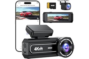 Penemay Dashcam Voiture Avant Arrière, 4K+1080P Camera Voiture, Carte SD 64G, 2,99'' IPS WiFi Caméra Embarquée Voiture avec Vision Nocturne, WDR, Grand Angle 170°, G-Capteur (B-T006)
