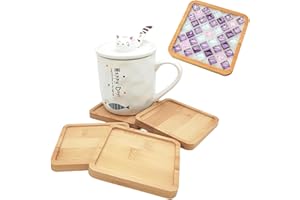 ANKTILY 4PCS Bamboo Mosaic Coasters, Blank Base Trays for Crafts DIY Mosaic Supplies, Drinking Cup Coaster, Plant Coaster, Art Plate (Square)