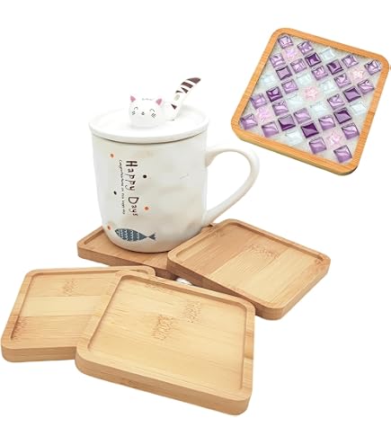 Bambus-Untersetzer Quadratisch 9x9 Cm – 4 Stück, Braun Für DIY, Pflanzen & Deko