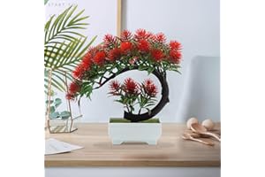 AIBAOBAO Sztuczne drzewko bonsai, prawdziwe drzewko bonsai, naturalne łagodzenie zmęczenia, do dekoracji domu, jako wyświetlacz na biurko, do ogrodu, biura, 25 x 22 cm, czerwone