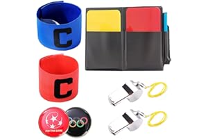 Vueinrg Schiedsrichter Set mit 2 Metall Schiedsrichter Pfeife + Rote und Gelbe Karten Fussball + Wählmarke + 2 Kapitänsbinde C Spielführerbinde für Fußballspiel Schulsport