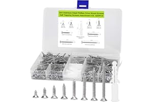 LERNOU 420pcs M3 Flat Head Self-Tapping Screws Assortment Kit,304 Stainless Steel Wood Screw Phillips Flat Head,Contains 20pcs M6 Screw Anchors