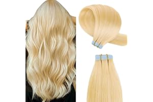 YILITE Blonde Tape in Hair Extensions Human Hair 18 inches 20pcs 50g/pack Invisible Straight Seamless Skin Weft Remy Hair Extensions Tape Hair Extensions Real Human Hair (18 inches #613 Bleach Blonde)