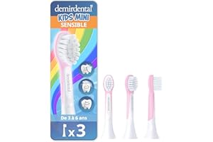 demirdental tête de brosse pour Philips Sonicare Kids tête de brosse enfants, Compact Mini pour les petites dents de lait, Enfants de 3 à 6 ans, remplace HX6038 HX6034, Rose, Lot de 3