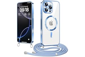 Woijrly Magnetische Handyband mit Band für iPhone 16 Pro Hülle, [Kompatibel mit Magsafe] Handyhülle Case mit justierbarer Schnur Abnehmbar Strap, Crossbody Schutzhülle zum Umhängen Kordel, Blau