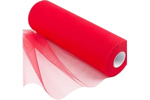 BETESSIN 91m x 30cm Rollo Tul Rojo Carrete Tulle Manualidades para Decoración de Boda Navidad Fiesta de Graduación Banquete Cumpleaños Envolver Regalos Lazos Sillas Tutú Falda