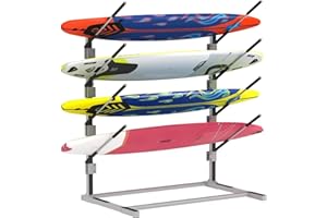 Nisorpa 4-Tier Kayak Storage Rack,Adjustable Freestanding Storage Stand for Canoe Paddleboard Surfboard,Heavy Duty Kayak Stand with Non-Slip Silicone Mat and Foam for Indoor,Outdoor,Garage,Shed,Dock