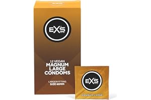 EXS Magnum Large Condoms (12 Pack) Premium Latex Large Condom for Men with Non-Spermicidal Lube, Straight-Walled with Teat, PETA-Approved, Vegan, 3 Year Life - CE Marked NHS Approved Male Condoms
