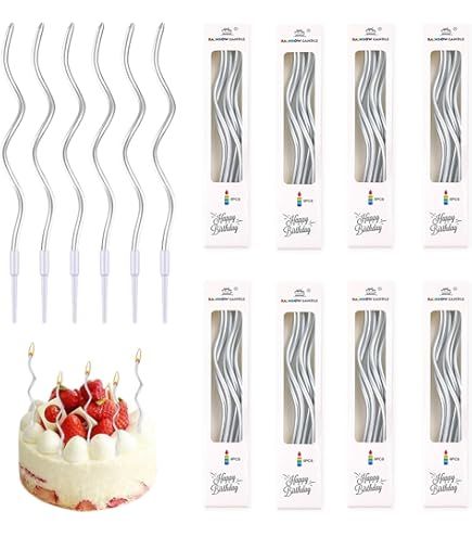36 Pezzi Candele a Spirale di Compleanno Argento, Candele Torta con Superficie Metallica Lucida, Candele Ricce Lunghe per Decorazione Torte Cupcake, per Compleanni e Matrimoni (Argento Metallico