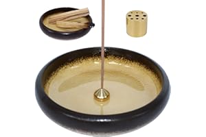 BEYLAB incense holder ceramics, 3 in 1 Incense burner for Palo Santo, Sage, Incense Sticks Coil Incense Cones, smudge bowl, Removable brass ash catcher for Meditation Yoga Room - Yellow