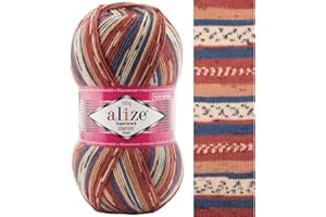 ROME YARN Sock Yarn by Alize 100 g, 420m Superwash Comfort Sock Wool 4ply 75% SW Wool - 25% Polyamide Hand Knitting Yarn Multicoloured (7841)