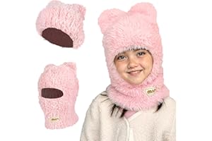 TAGVO Cagoule d'hiver Thermique pour Enfants 2-10 Ans, Multifonctionnel Cagoule Coupe-Vent Bonnet d'hiver en Tricot Laineux 3 en 1, Cagoule Chauffe-Cou Polaire Thermique Hiver pour garçons et Filles