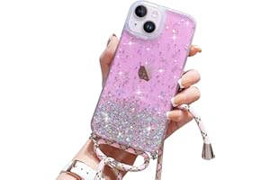 Wirvyuer Handykette Hülle für iPhone 14 Handyhülle mit Kordel Glitzer Schutzhülle mit Band zum Umhängen Halskette Silikon Case mit Schnur für iPhone 14 Rosa