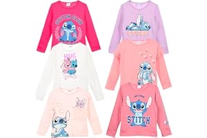 Disney Stitch - Maglia Maglietta Manica Lunga Bambina e Ragazza – T-Shirt Singola Cotone 3-16 Anni | Abbigliamento Moda Scuola e Tempo Libero