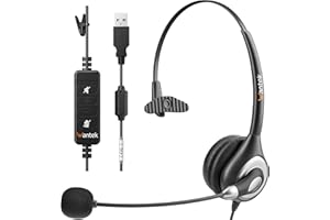 Wantek Auriculares 601N con micrófono, Auriculares Mono con micrófono de reducción de Ruido, Auriculares USB/Tipo-C para teléfonos Inteligentes de tabletas de computadoras portátiles