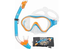 HH HHAO SPORT Snorkeling Gear for Kids with Foldable Silicone Full Dry Snorkel, Kids Snorkel Set Anti Leak Youth Junior Snorkeling Package Diving Mask Soft Tube with Mesh Bag Swimming Goggles